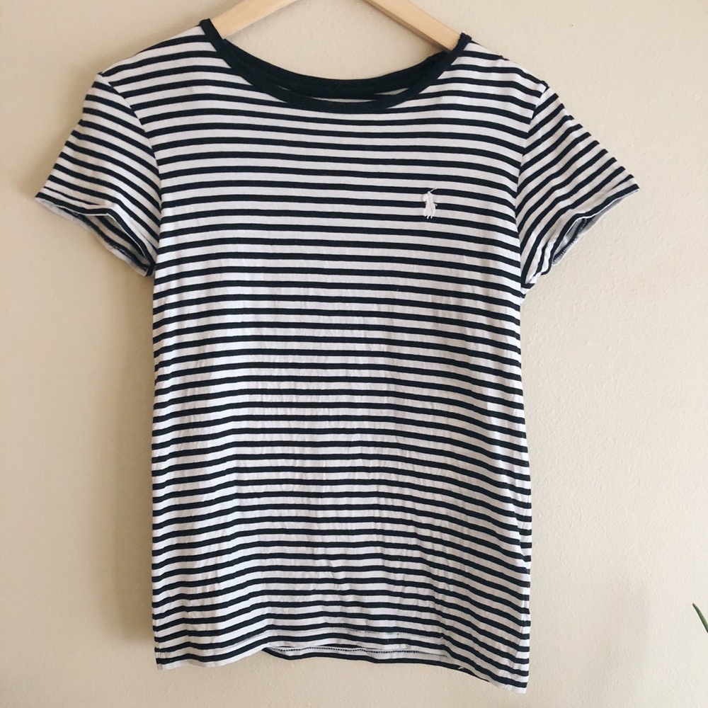 Ralph Lauren black & white striped scoop neck
